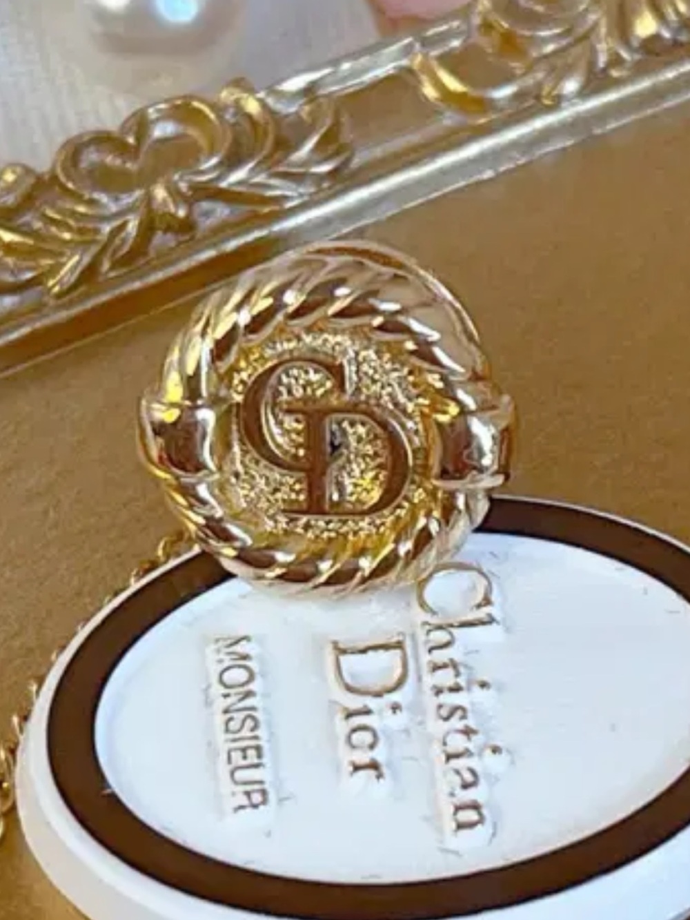 Christian Dior authentic Gold-Tone CD Logo tie tack pin EUC